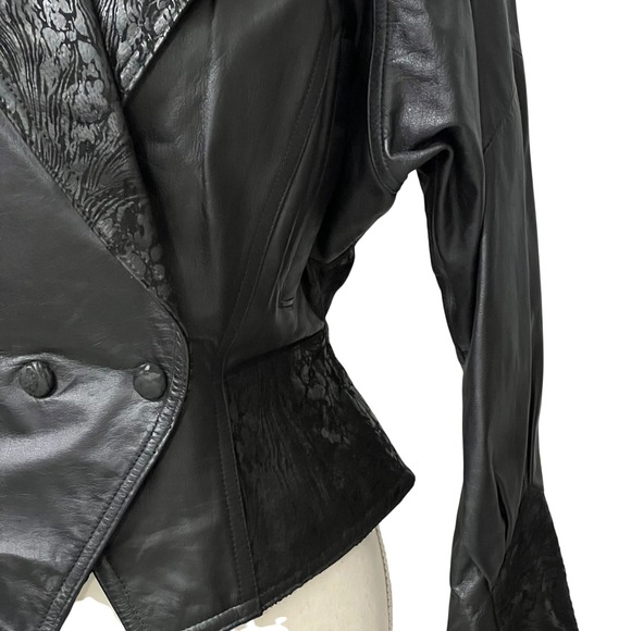 CHIA Black Leather Suede Blazer Jacket Genuine Leather Tailored Moto M - Picture 4 of 10